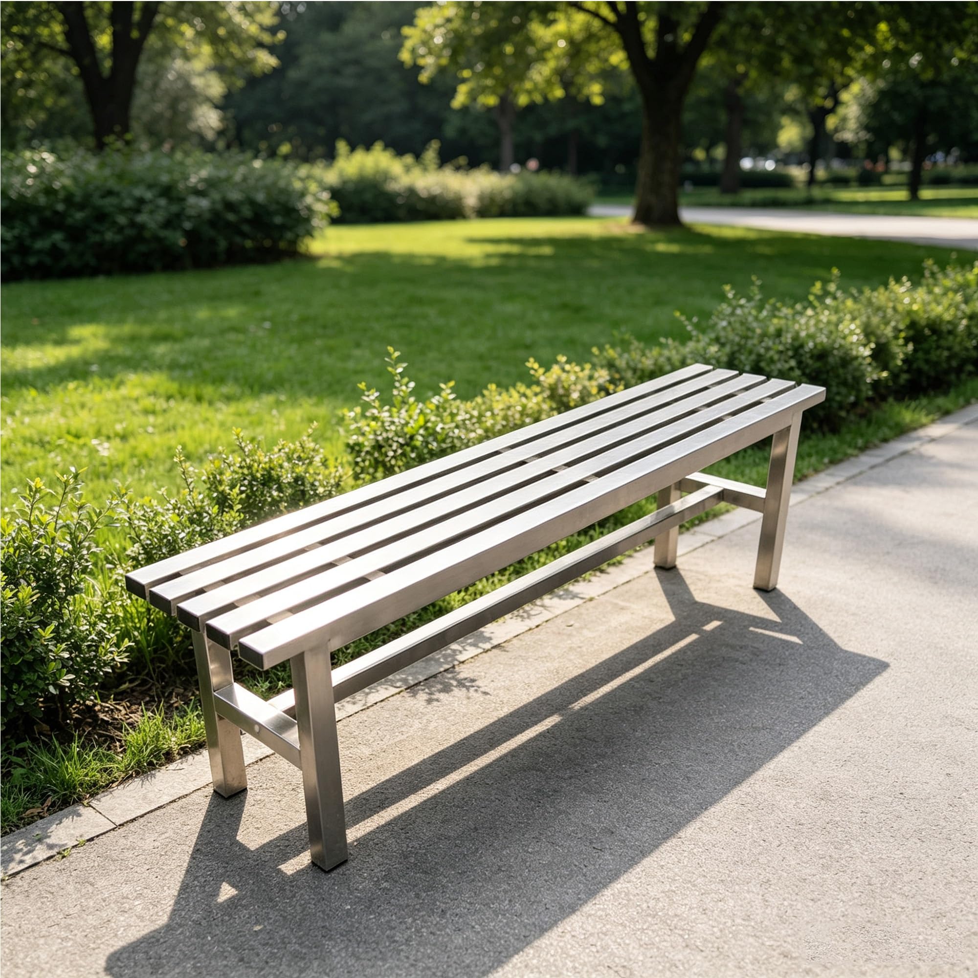 Banco de jardín de Acero Inoxidable para Exterior y Patio | Acero inoxidable 304,resistente a la oxidación y de alta resistencia;apto para porches, piscinas,(Single Layer,150cm/59in)