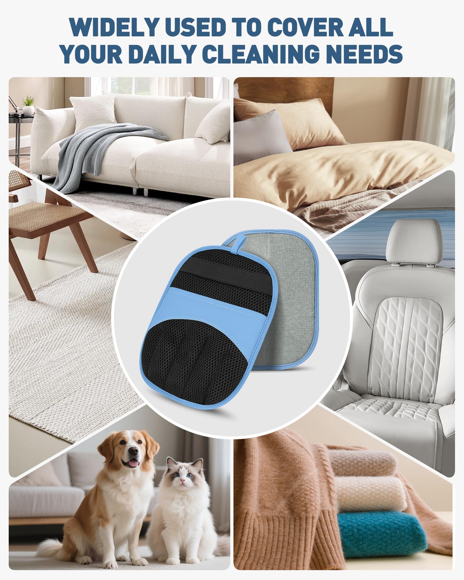 2 Pack Pet Hair Removal Glove - Electrostatic Magic Brush Gloves Pet Hair for Dogs and Cats, The Magic Brush Pure Path Yomi Pet Grooming Needs, Fur Remover for Furniture, Clothes, Car Seats (Blue) - image 5