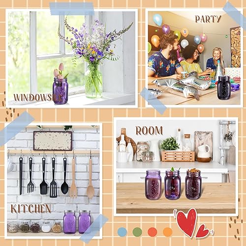 Miniatura 7 de Tessco for you 12 piezas de tarros de albañil morados a granel con tapas de 16 oz, centros decorativos de vidrio, tarros de pinta para conservas con