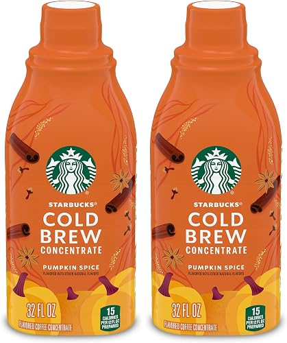 Cold Brew Coffee Concentrate, Pumpkin Spice Flavored, Limited Edition, 100% Arabica, Multi-Serve Bottle (32 Fl Oz) (Pack of 2)