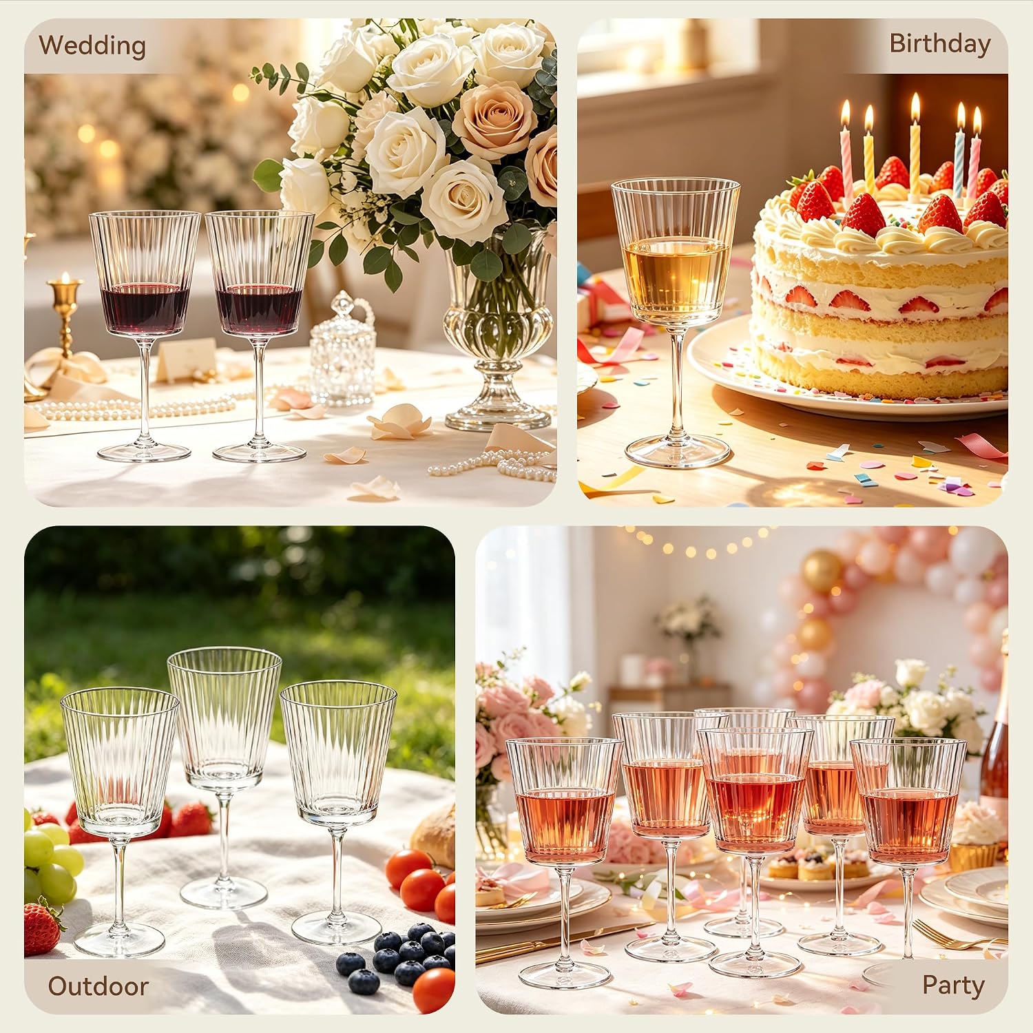 Plastic Wine Glasses 24 Pack 13.5oz Clear Acrylic Water Goblets | BPA Free, Unbreakable, Reusable & Disposable, Drinking Cups with Removable Stem, Wedding, Party, Dinner, Outdoor