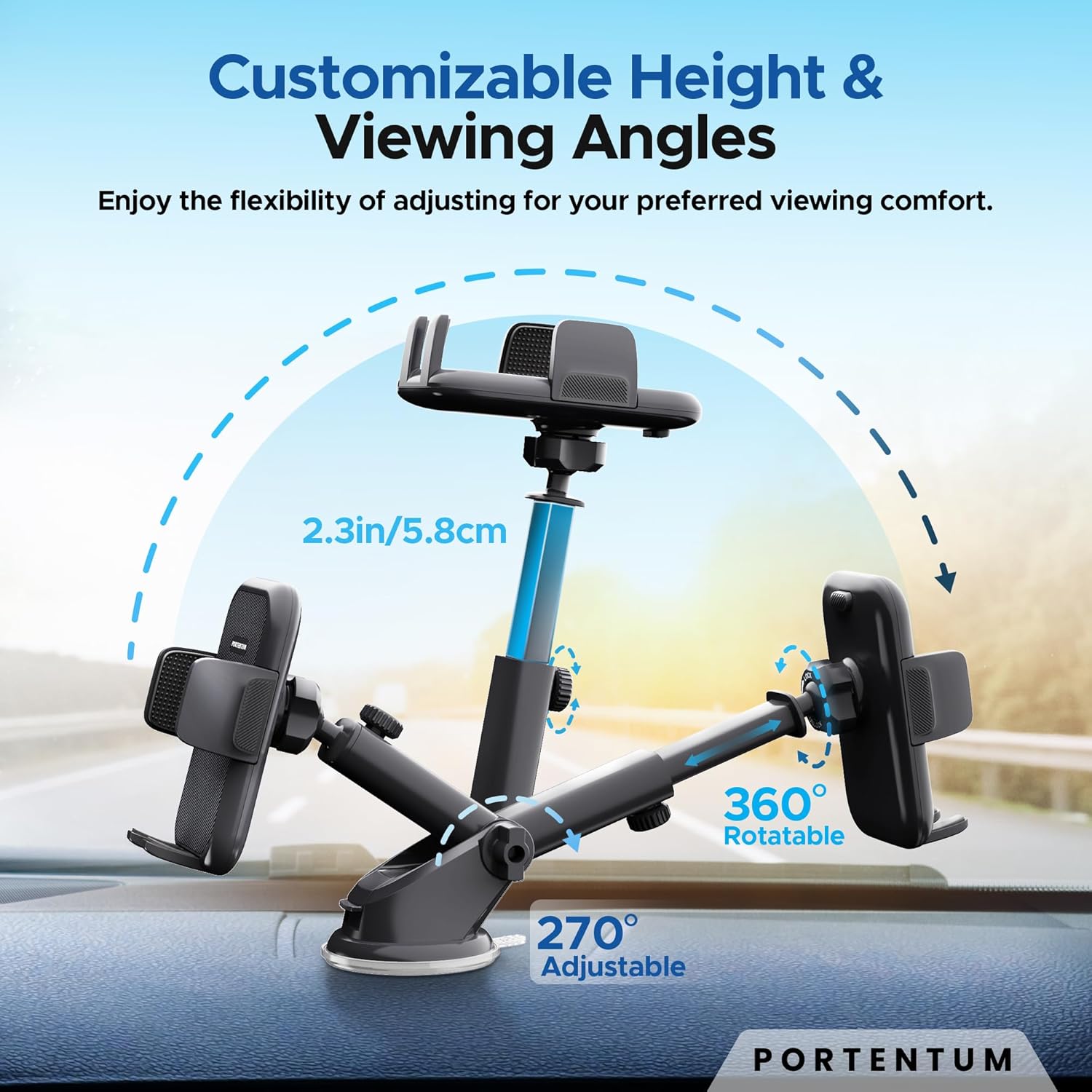 Image showing customizable height and viewing angles with 360 degree rotation and 270 degree adjustment