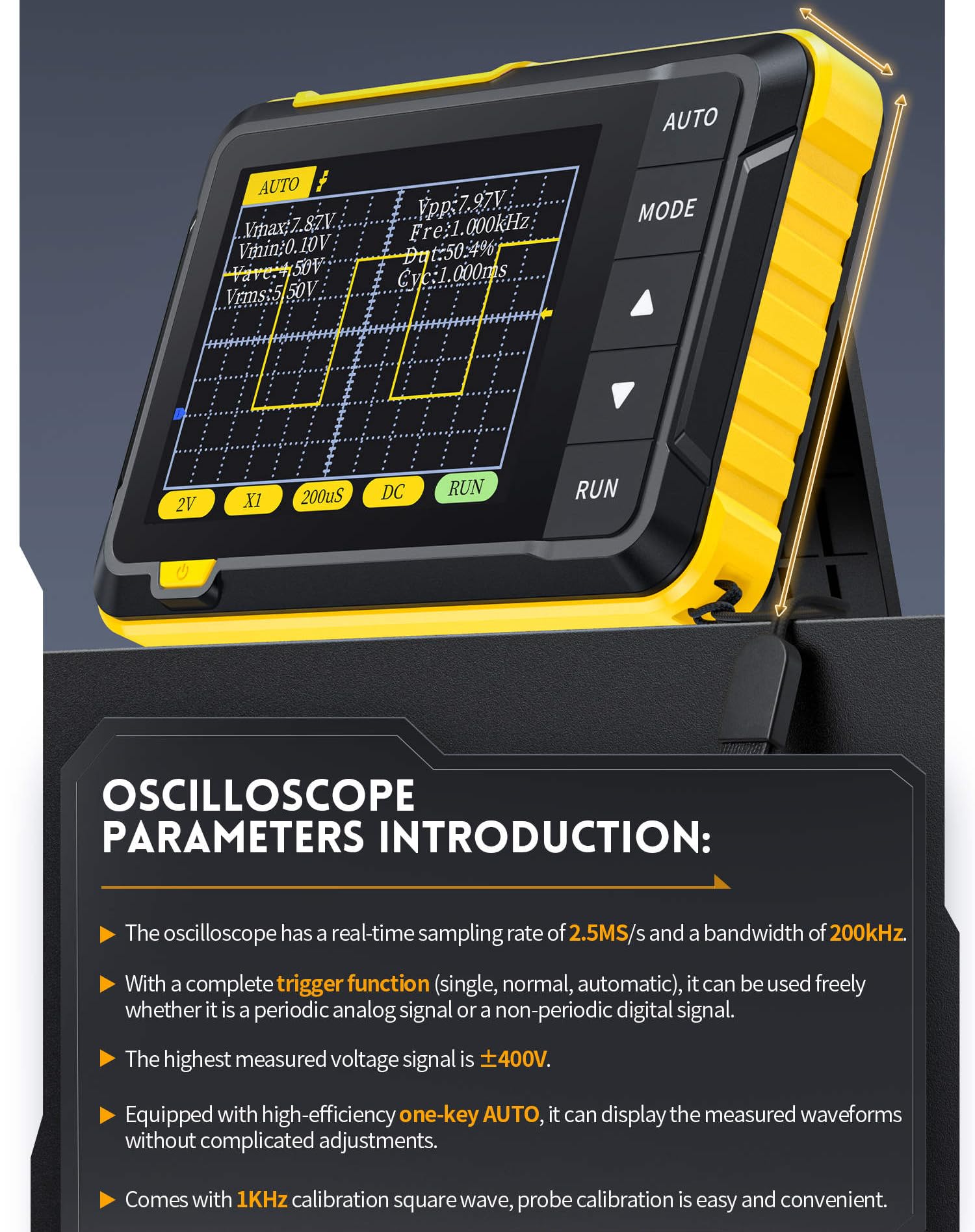 Oscilloscope FNIRSI DSO152 Mini Handheld Digital Oscilloscope 2023 Latest Version 2.5MSa/s 200KHz Analog Bandwidth 800 VPP with PWM Output(DSO152+P6100 HV probe)