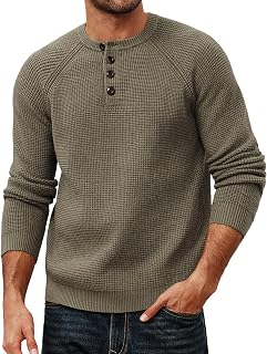 PJ PAUL JONES Men's Waffle Knit Henley Pullover Sweater - Casual Button Crewneck Textured Soft Fabric for Fall Winter
