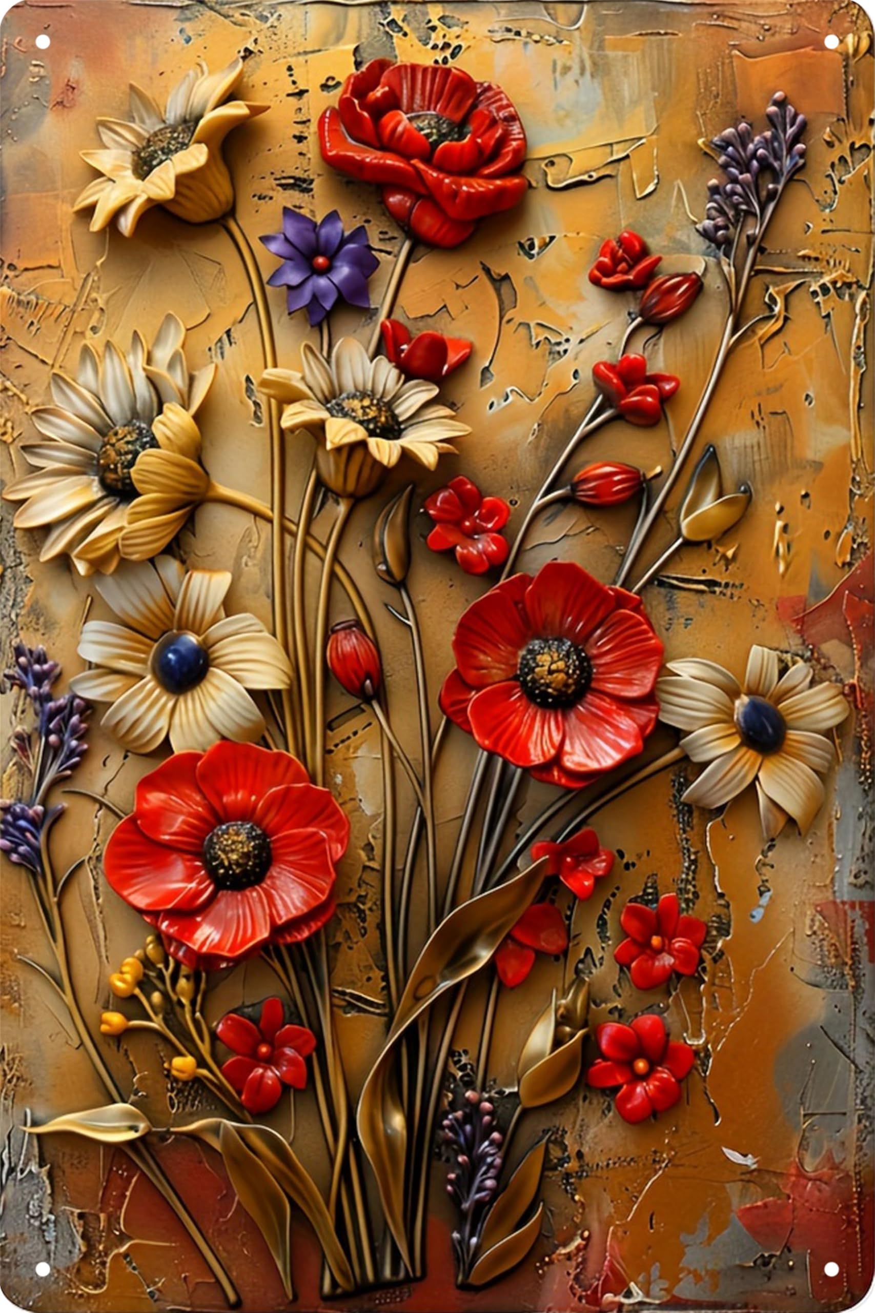 Vintage Flower Tin Sign,Retro Floral Metal Sign,Bouquet Design for French country style,Bathrooms,Gardens, Farmhouses and Cafes wall decoration 8×12Inch (Floral-08)