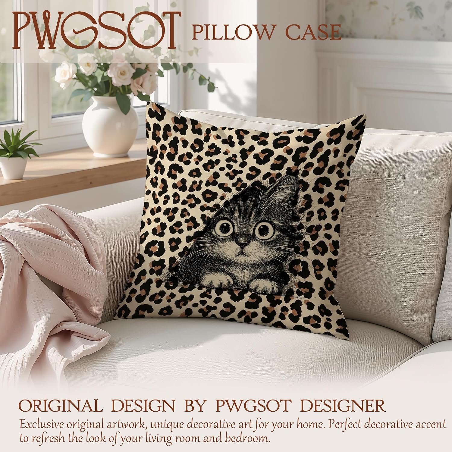Black Cat Leopard Print Decor Throw Pillow Cover Double-Sided 18x18 image 2