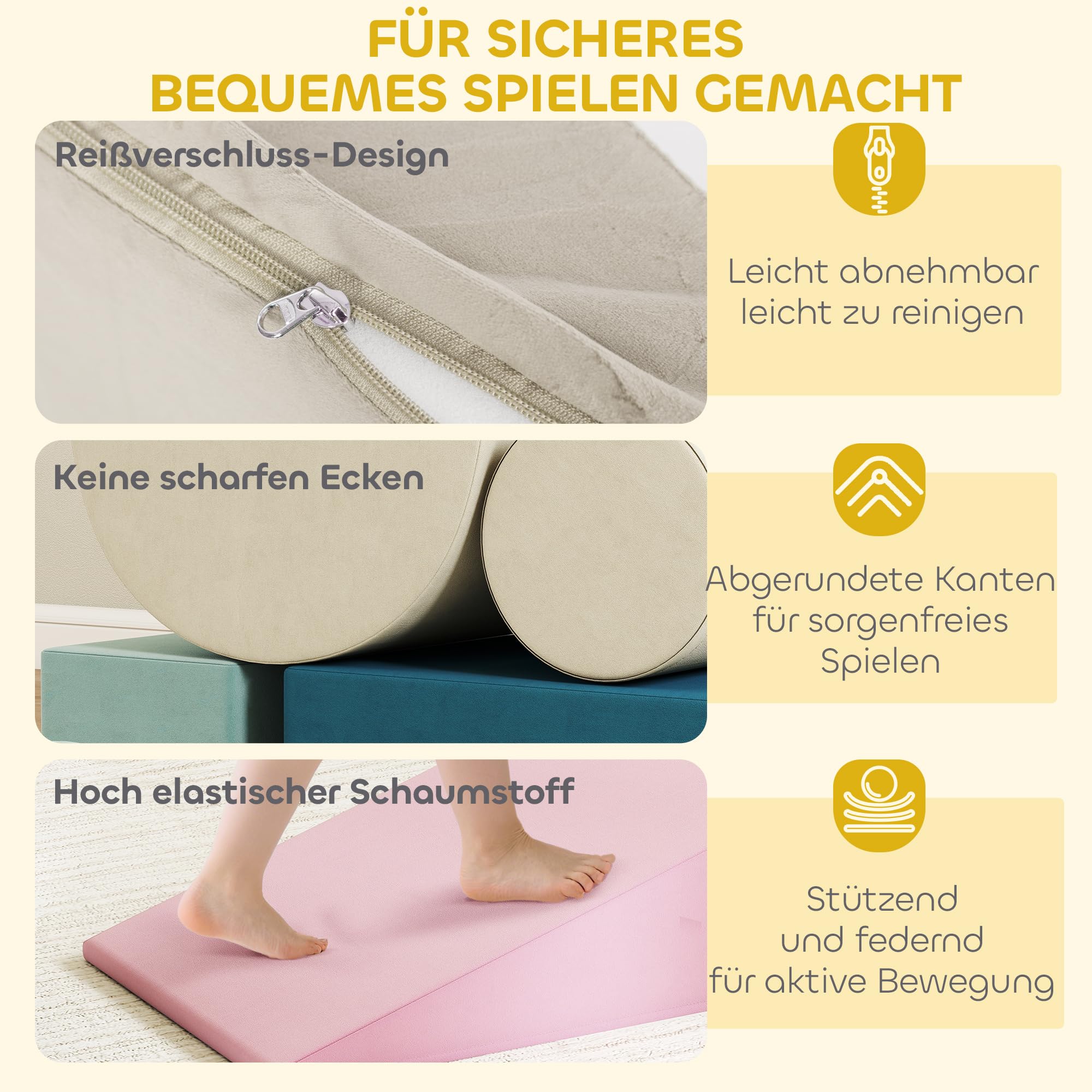 AIYAPLAY Kinder Schaumstoff Bausteine 5 Stück Klettern Bauklötze Bunt | Riesenbausteine, Softbausteine, Großbausteine mit Samtoptik, Bausteinset