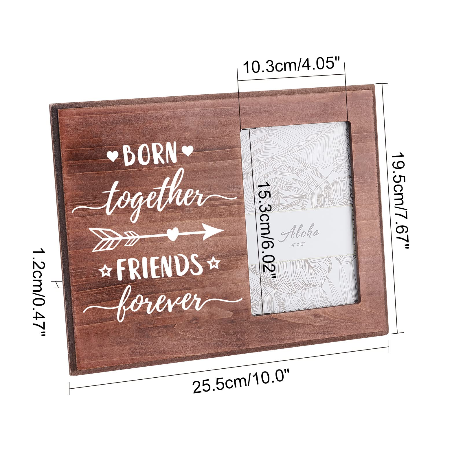 FINGERINSPIRE Born Together Friends Forever Picture Frame 4x6 inch Twin Baby Photo Frame with Heart & Arrow Patterns Hanging/Tabletop Wooden Picture Frame Twin Gift Frame for New Baby Nursery Decor