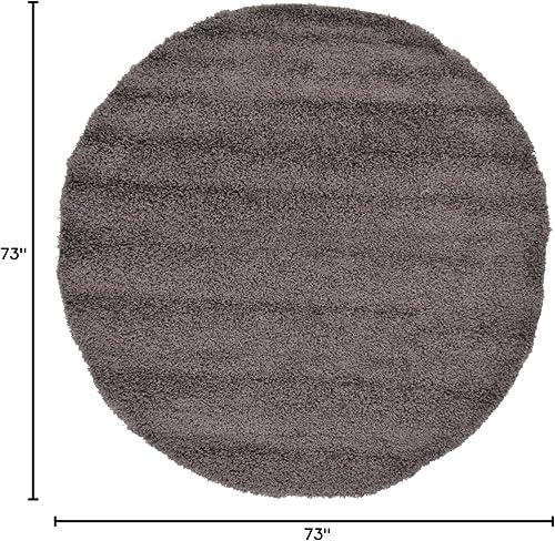 Miniatura 2 de Unique Loom Solid Shag Collection Tapete de área, redondo, 6 pies y 1 pulgadas, gris nube