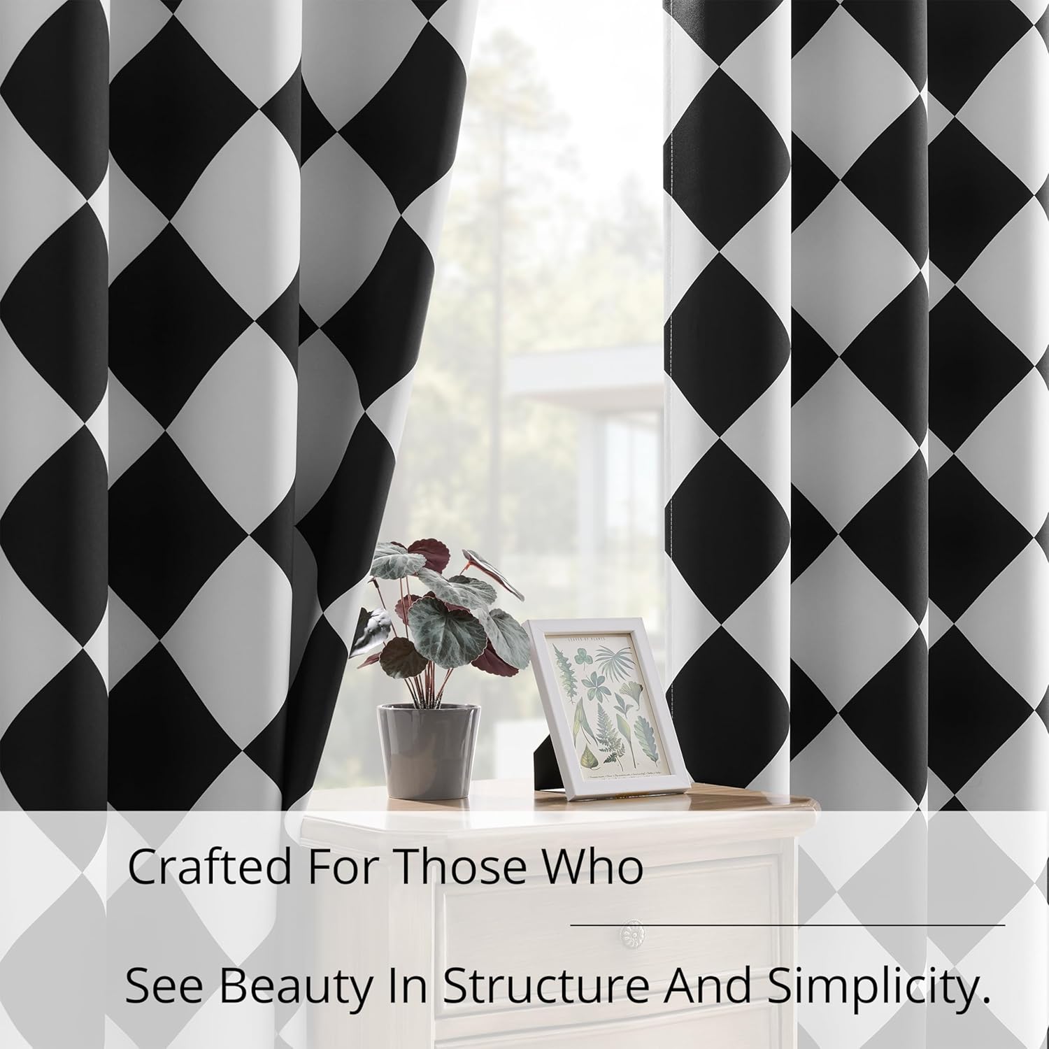 Black and White Diamond Pattern Blackout Curtains for Living Room, Modern Geometric Window Drapes, 100% Light Blocking Curtains for Bedroom, Grommet Top 52 x 63 Inches, 2 Panels