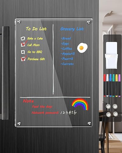 bamandan Acrylic Magnetic Whiteboard for Fridge 12x8 in Dry Erase Board