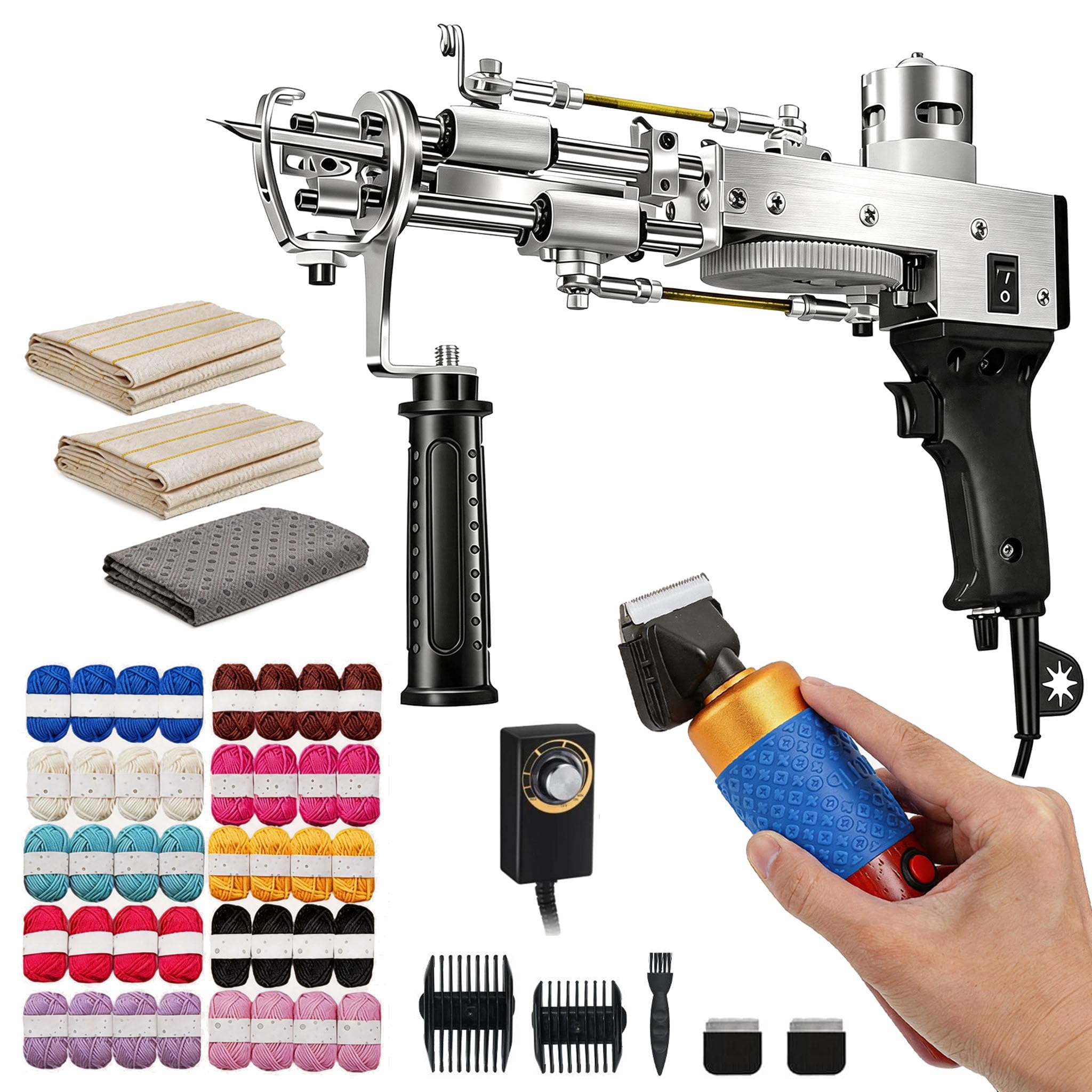 Pistola Per Trapuntatura, Set Per Trapuntatura Macchina Kit Tufting Taglierina Tappeti Pelo Tagliato E Pelo Ad Anello 40 Rotoli Filo Con Panni Trapuntatura Pistola Trapuntatura Set Creazione Tappeti