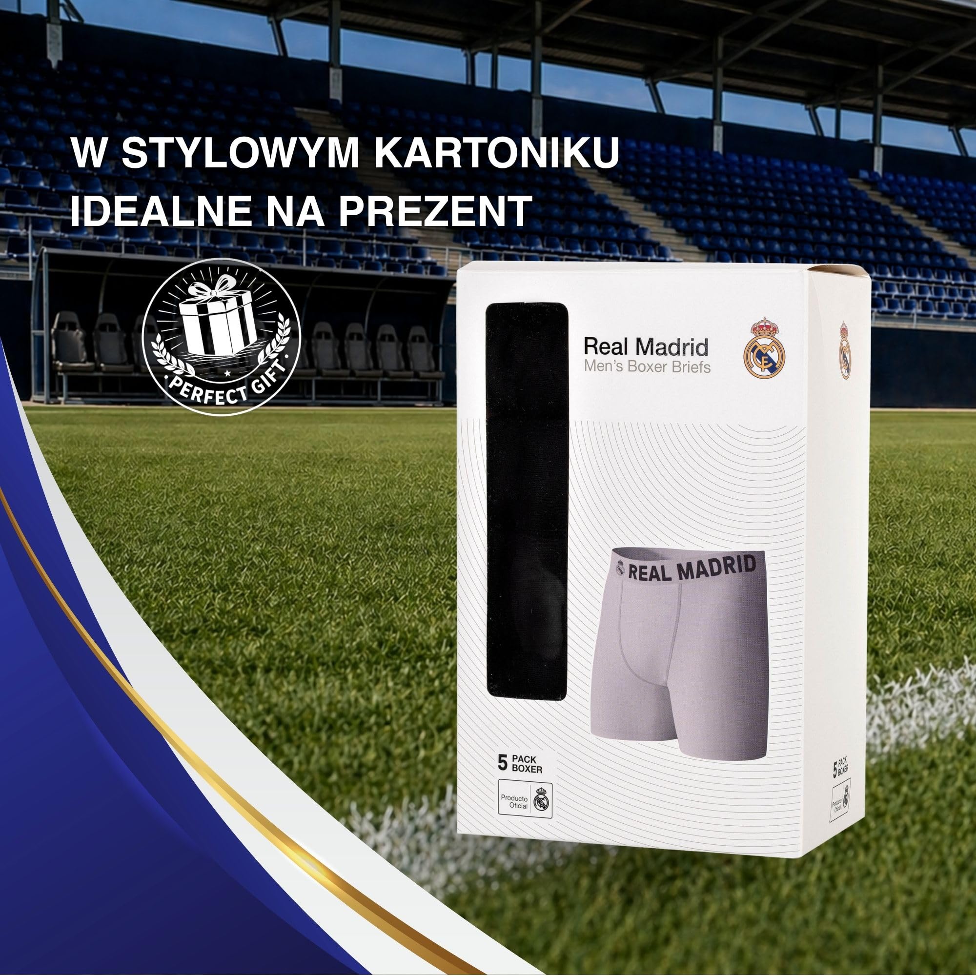 Real Madrid Bokserki męskie, 5 sztuk, mieszanka bawełny
