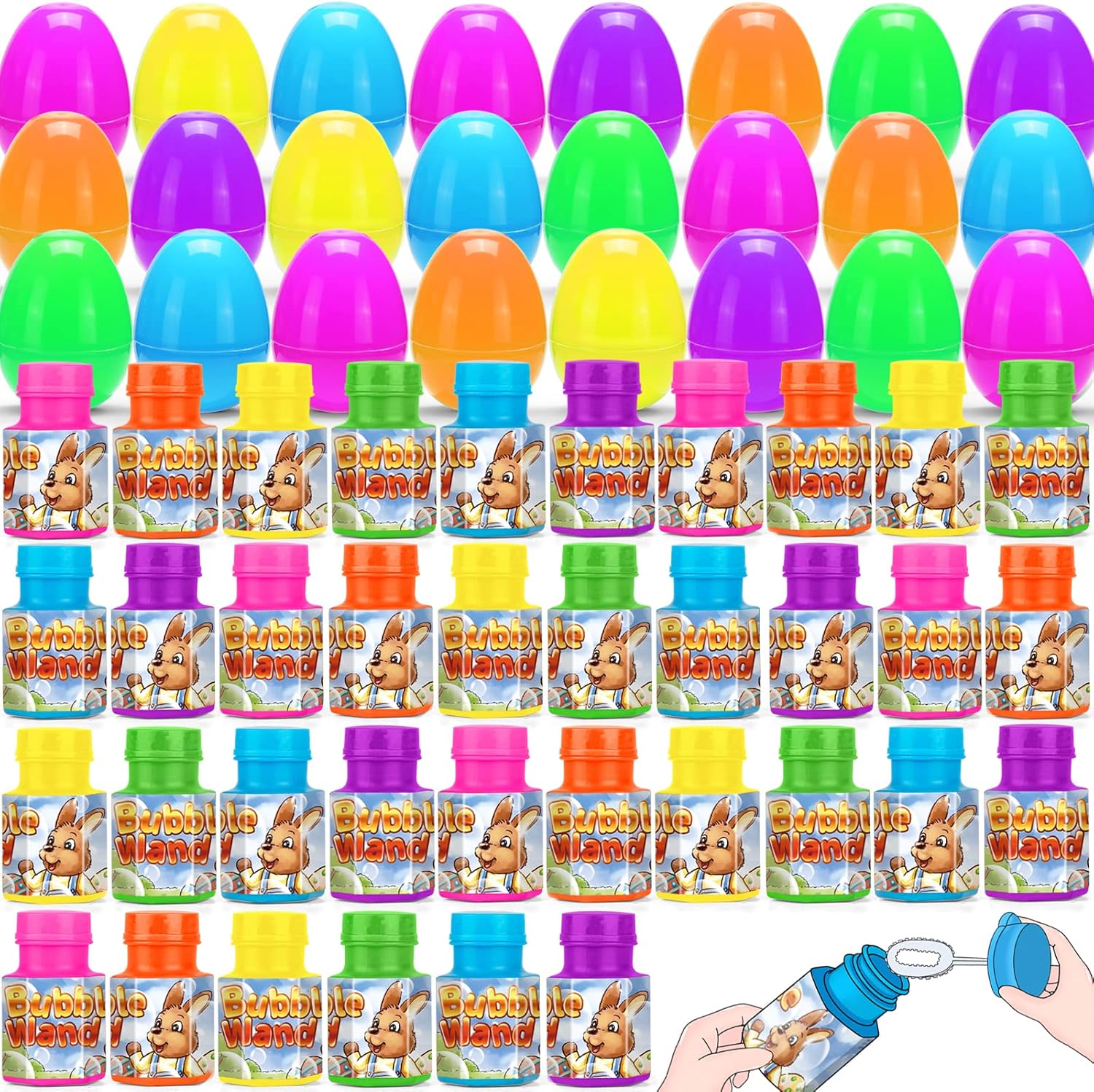 36 Pcs Easter Eggs Prefilled with Bubble Bottle Inside for Easter Party Favor, Filled Easter Egg for Easter Egg Hunt Game with Kid Toddler, Easter Decoration, Easter Basket Stuffers Fillers for Child