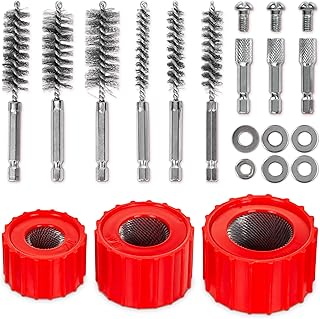 9pcs Copper Pipe Cleaner Set for Power Drill, 1/2" 3/4" 1" Tube Brush and 6pcs Stainless Steel Wire Bore Brush, Stainless-Steel Wire Bristles & 1/4” Shan, Screws and Washers Included