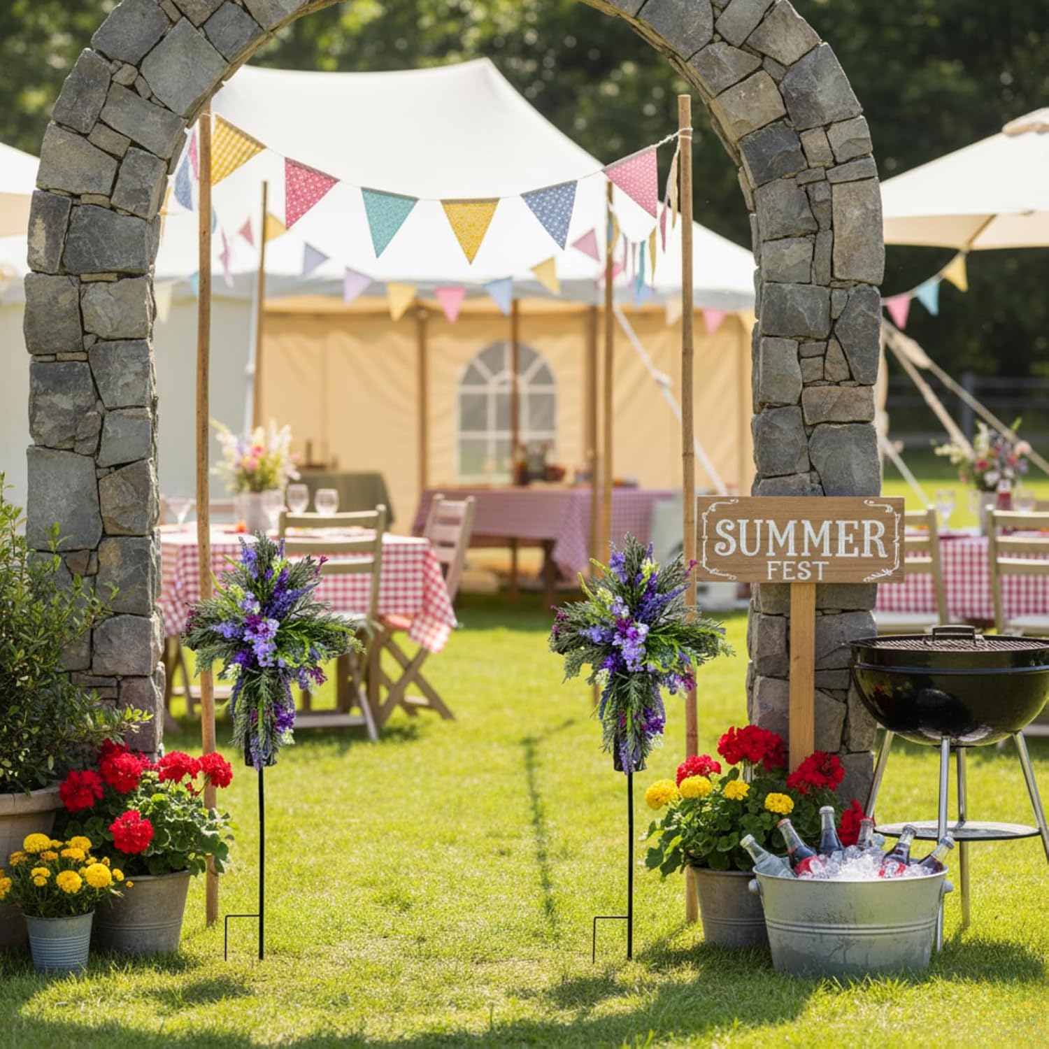 Solar Lavender Cross Memorial Stake Lighted Religious Yard Decoration Cemetery Stake with Purple Lavender Wildflowers Religious Purple Floral Cross Arrangement for Memorial Tribute