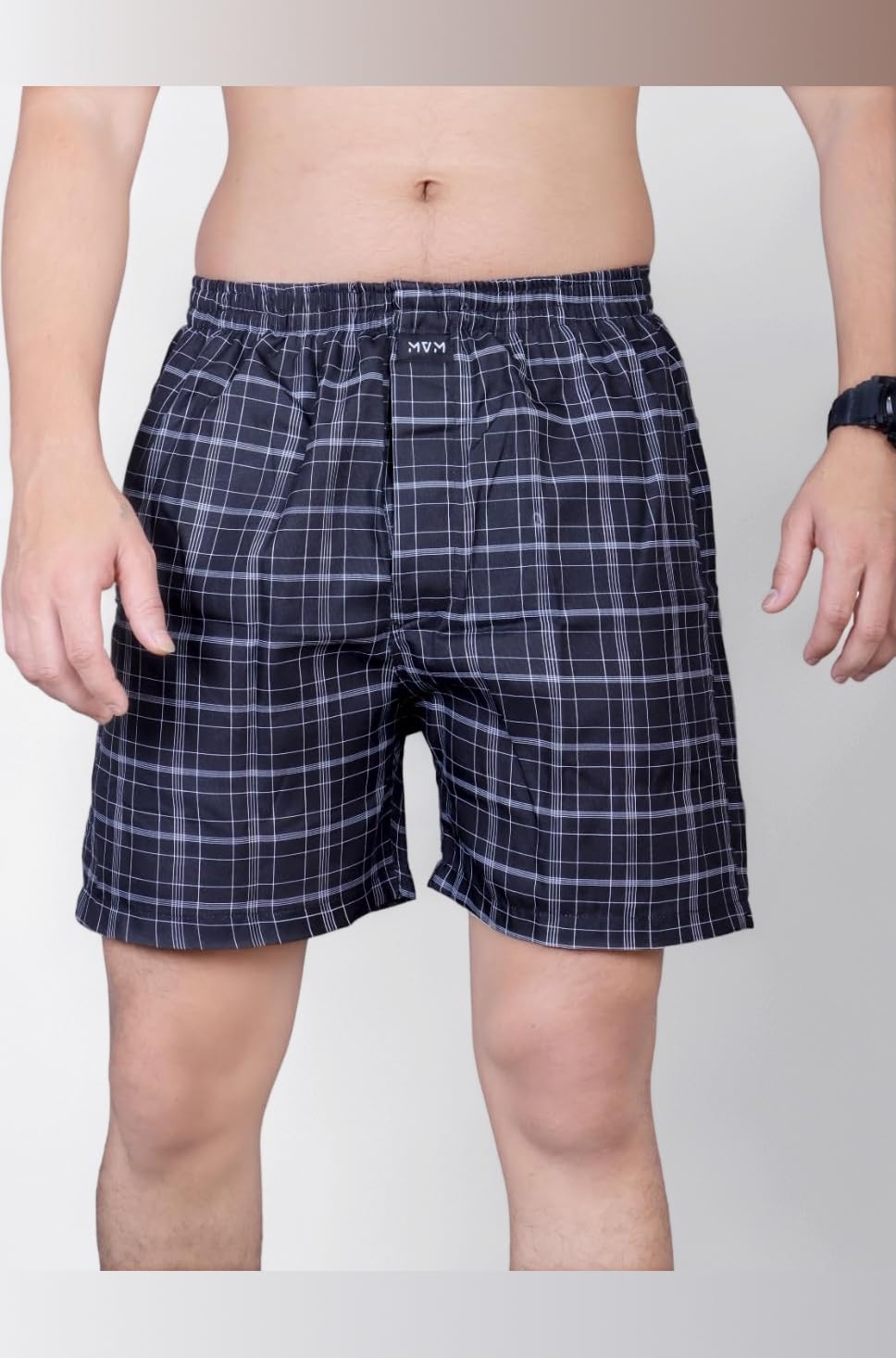 Men’s Poly Cotton Black Checks Printed Boxer Shorts | Regular Fit Stylish Casual Home, Inner, Night Wear | Right Side Pocket | Concealed Button Closure | Elastic Waistband | Size: L