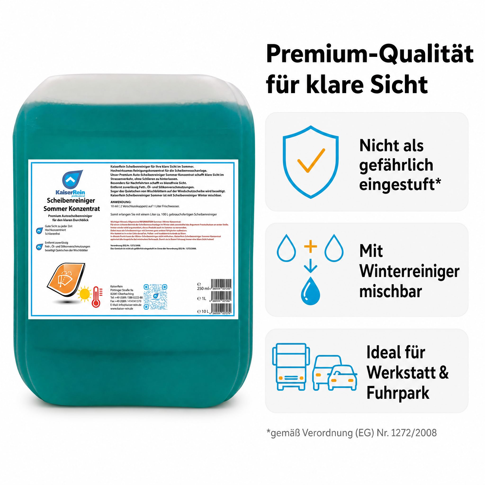 KaiserRein Scheibenreiniger Auto Sommer Konzentrat 10L Kanister Scheibenwischwasser Auto Wischwasser Sommer guter Geruch Autoscheibenreiniger