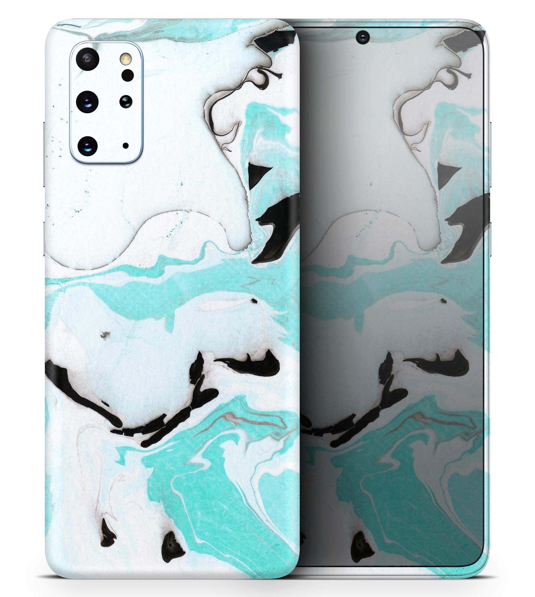 Black and Teal Textured Marble 2 | Protective Vinyl Decal Wrap Skin Cover Compatible with The Samsung Galaxy Z Flip (Full-Body, Screen Trim & Back Glass Skin)