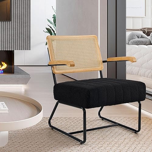 Miniatura 8 de Fahomiss Sillas decorativas  Sillas de sala de estar, estilo moderno de mediados de siglo, respaldo de ratán de malla transpirable, asiento de