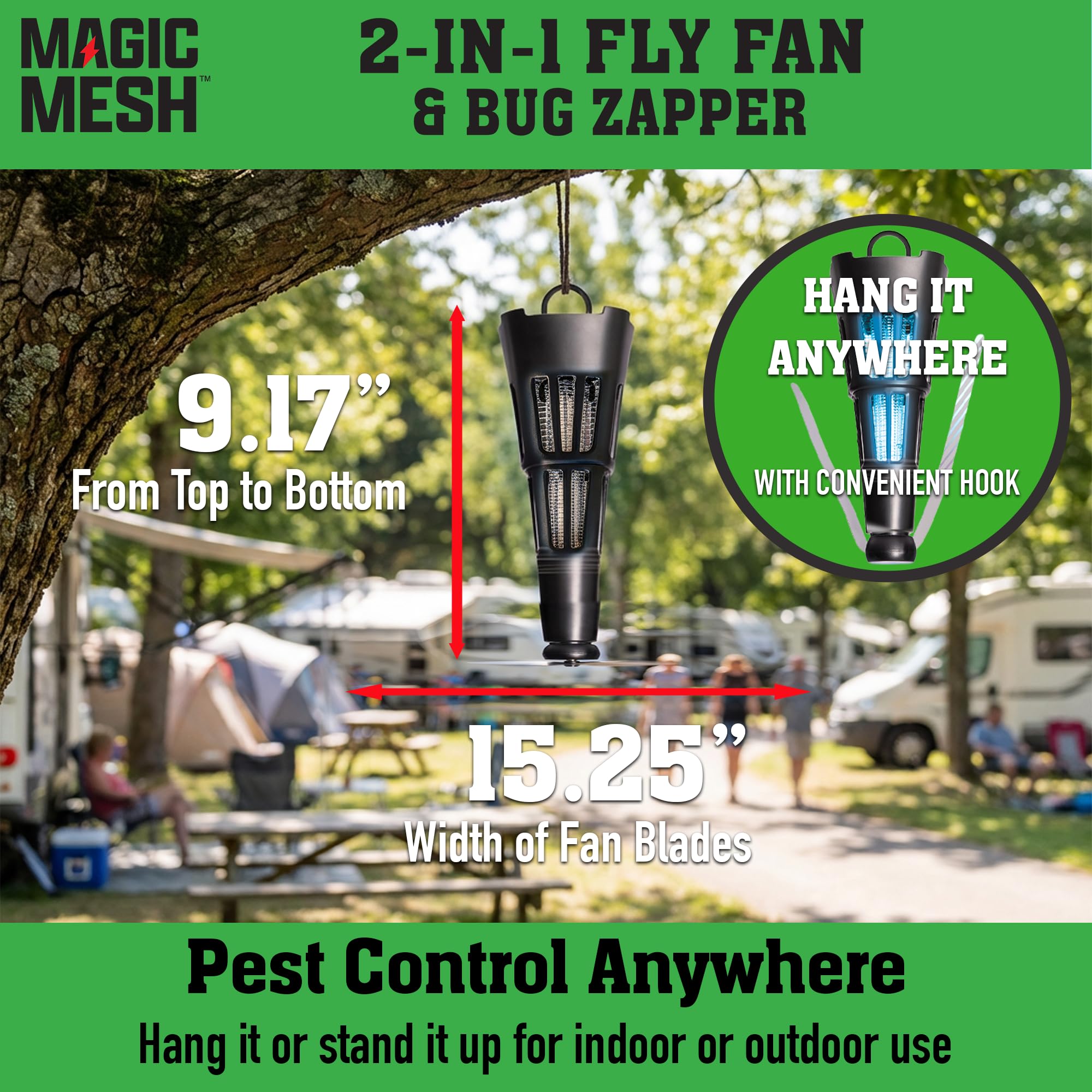 Magic Mesh Ventola per mosche e zanzare 2 in 1, ricaricabile, per esterni e interni, strumento per uccidere insetti, insetti e altro, per patio, campeggio, grigliate e cortili, fino a 2800 V