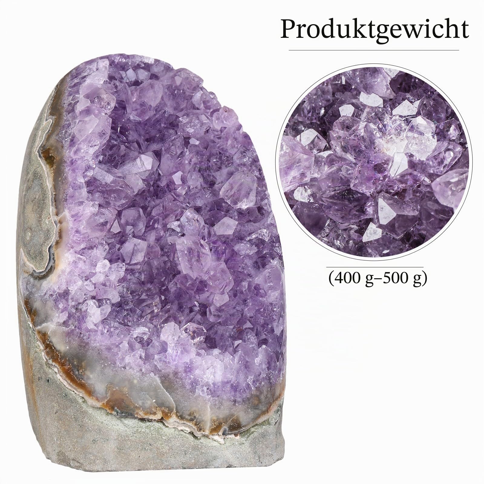 Natürliche Amethyst Kristall Geode Amethyst Stein Mineralsonde | Amethyst Crystal Rock Geodes für Meditation, rauer Stein Geode Quartz Heimdekor für Reichtum und Glück, 0,88-1,1 lb