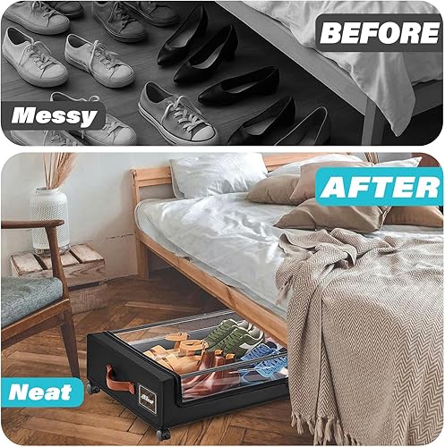 Miniatura 6 de Paquete de 2 unidades de almacenamiento debajo de la cama con ruedas, contenedor de almacenamiento debajo de la cama, cajón de metal enrollable