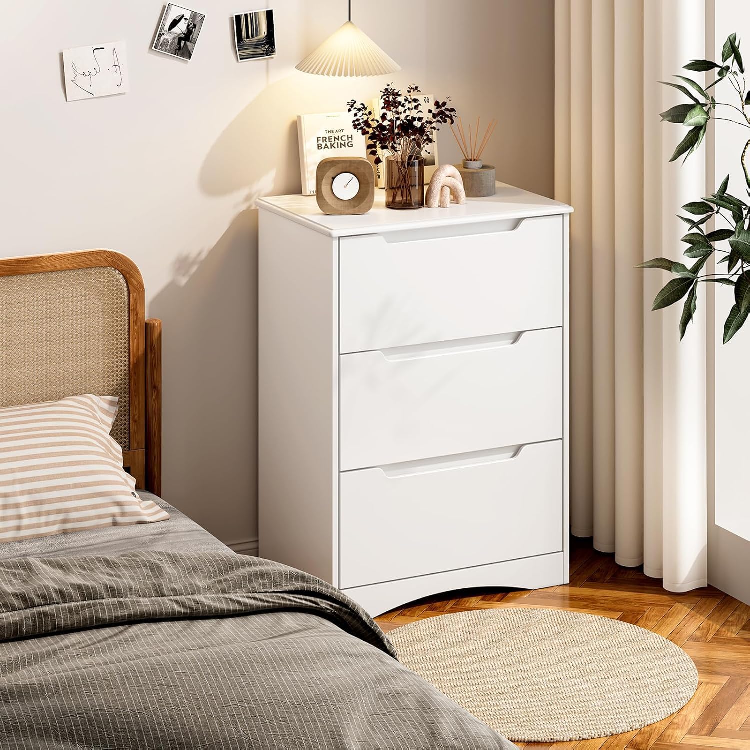Bealife Cómoda 3 Cajones, Comodas y Cajoneras Dormitorio, Cómoda Dormitorio, Armario de Almacenamiento, para Dormitorios Salón, Pasillo, 82 x 60 x 40cm(Blanco)