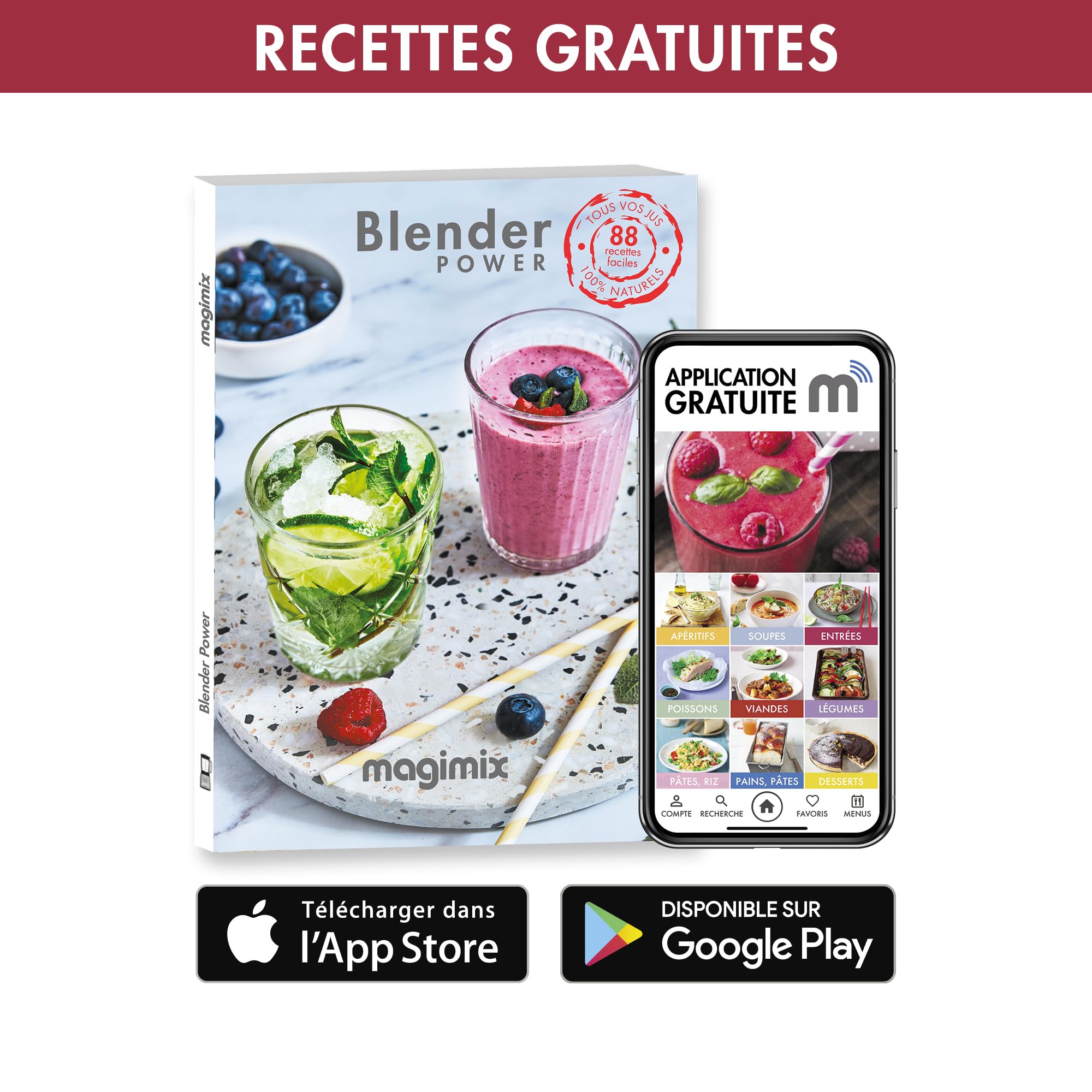 magimix Blender – Blender Power -1300 W avec Bol en Verre Borosilicate 1,8 L – 4 Programmes Automatiques (Smoothies, Soupes, Glace Pilée, Desserts Glacés) – Technologie BlenderMix – Sans BPA, Rouge