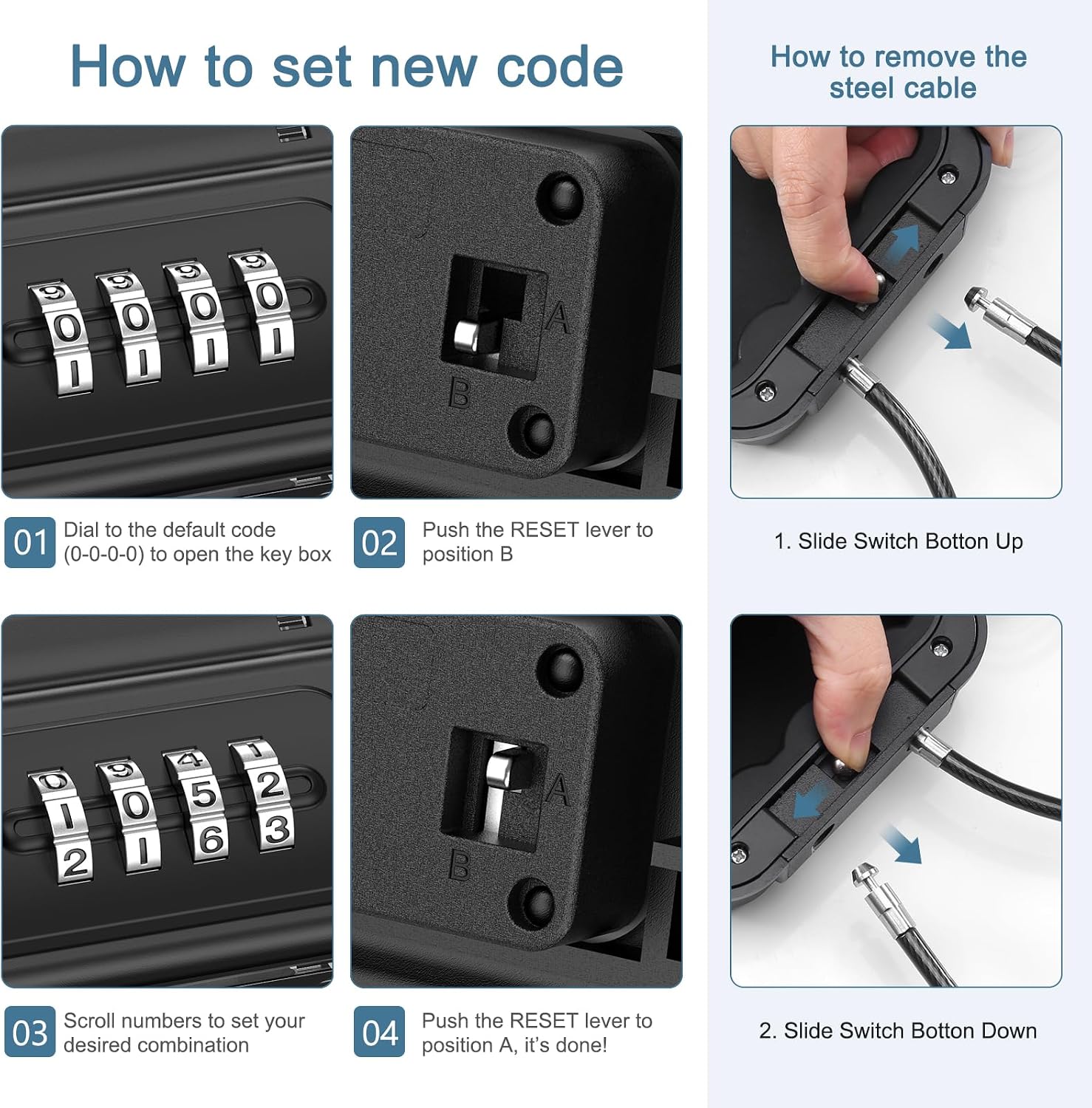 Portable Lock Box, Beach Security Box for Travel, Waterproof Lockable Box with Removable Wire Rope 4-Digit Combination Safe Box for Dorm, Travel, Beach, Hotel, Car, Home