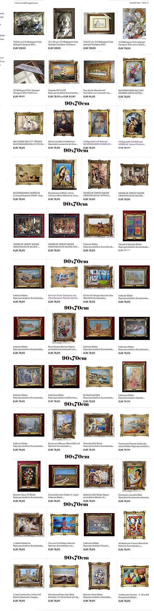 Made in Italy Mona Lisa Bild mit Barock Rahmen Wandbild von Leonardo da Vinci 70x90cm Kunstdrucke Gemälde Retro Repro Antik für Home Büro Praxis Café 58B