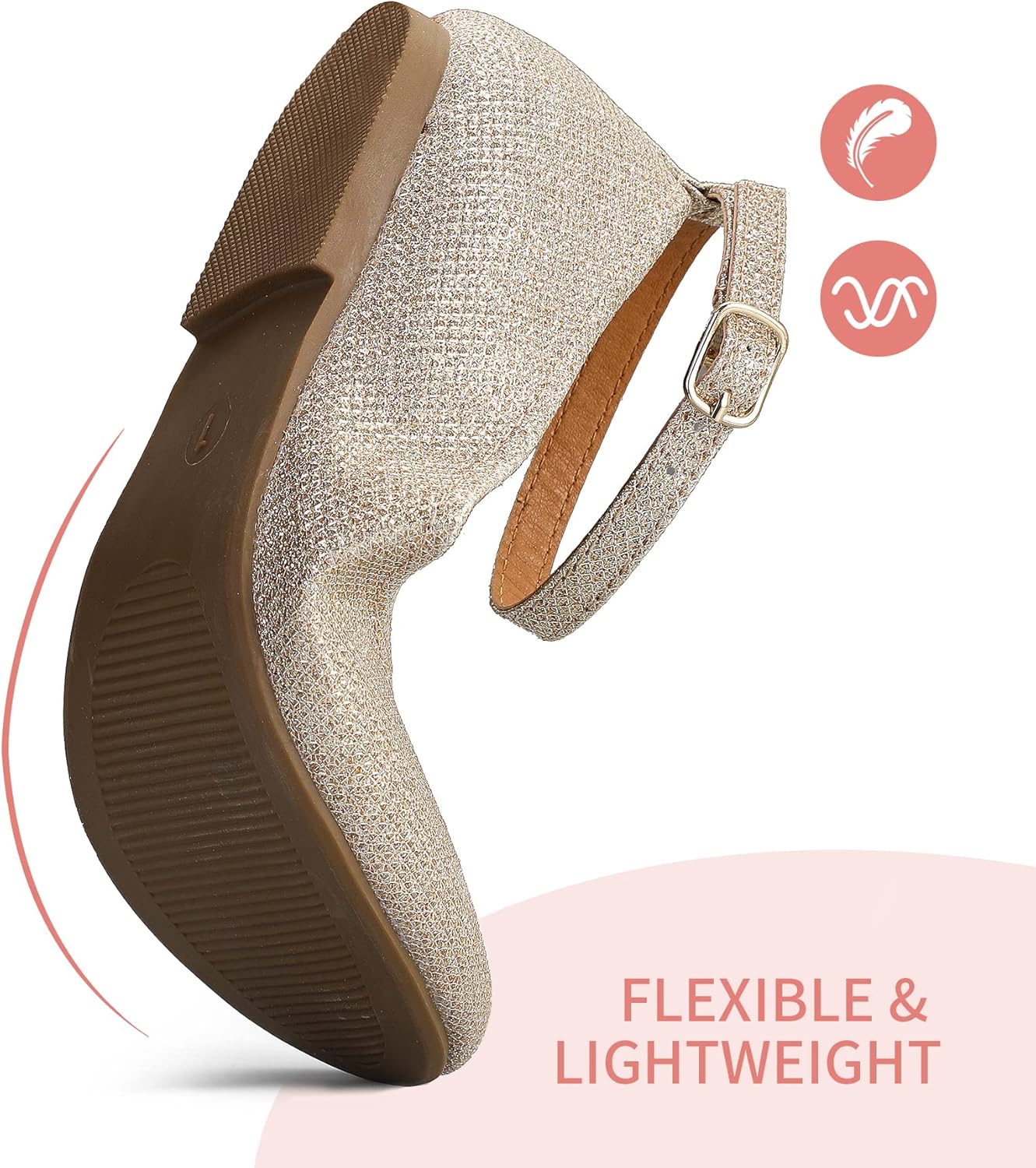 K KomForme Girl's Ballerina Flat Ankle Strap Dress Ballet Flat Shoes（Toddler/Little Kid/Big Kid） - Image 5