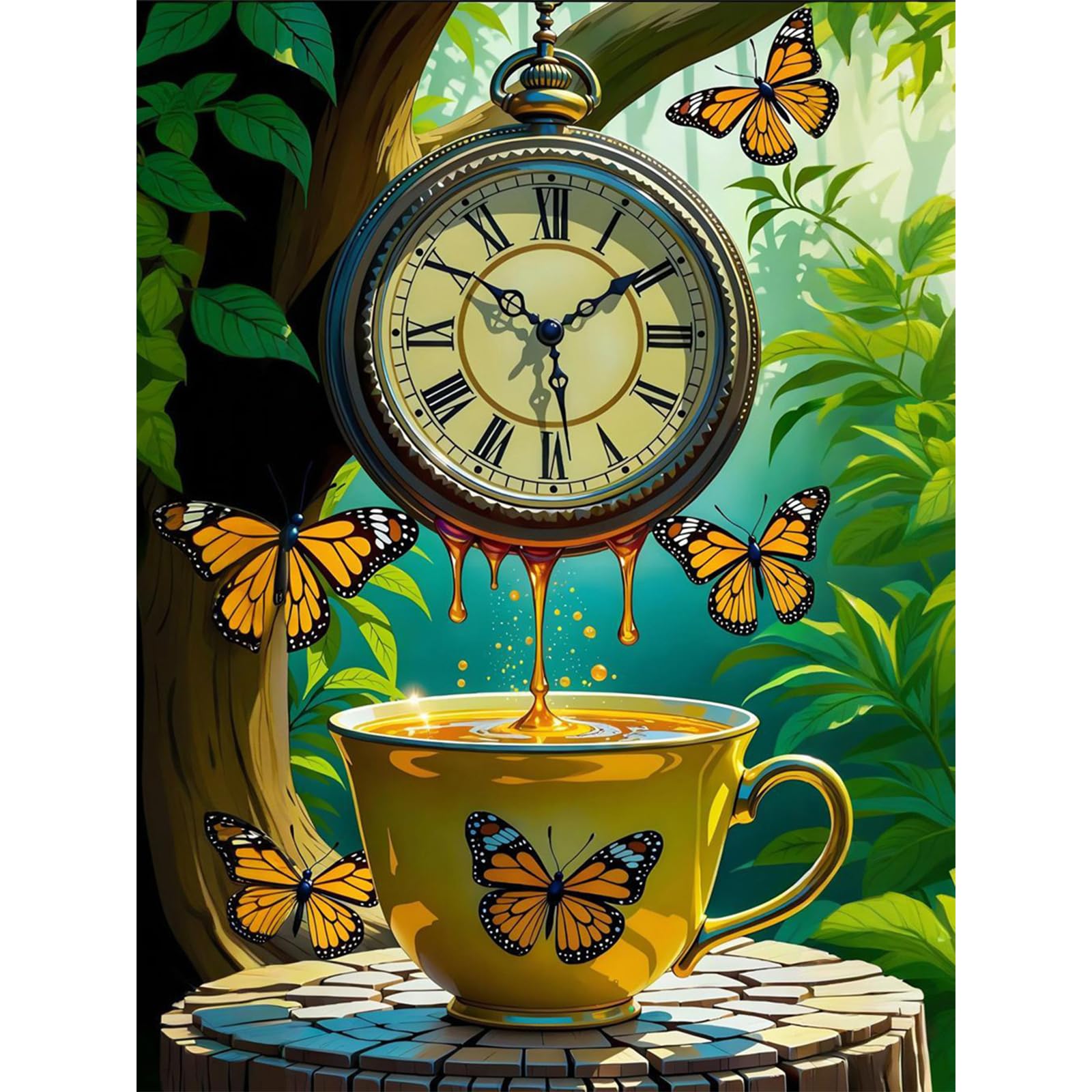 Coffee Diamond Art Kits, 5D Butterfly Diamond Painting for Adults, DIY Landscape Full Round Drill Gem Kits for Gift Home Wall Decor 12x16 Inch