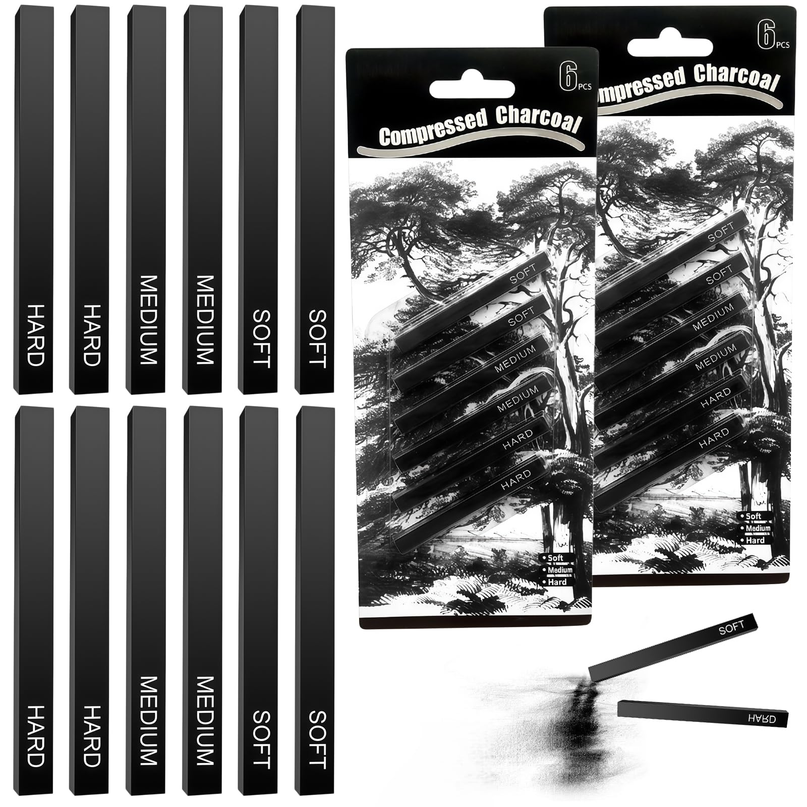 nuneoeuo 12Pcs Charcoal Art Charcoal Pencils Graphite Stick Soft Medium Hard Professional Sketching Anf Shading Sticks for Drawing Art DIY Crafts for Beginners and Professionals ﻿