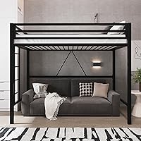 Allewie Twin Metal Loft Bed with Guardrails & Ladder - Space-Saving Sturdy Frame for Kids Bedroom, Dorm, No Box Spring Needed, Black