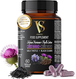 Cardo Mariano en Cápsulas con Comino Negro – Detox Hígado y Limpieza Hepática, Apoya Higado Graso y Pérdida de Peso, Milk Thistle, Vitaminas Naturales, Potente Diurético – VS essentials (60 cáps.)
