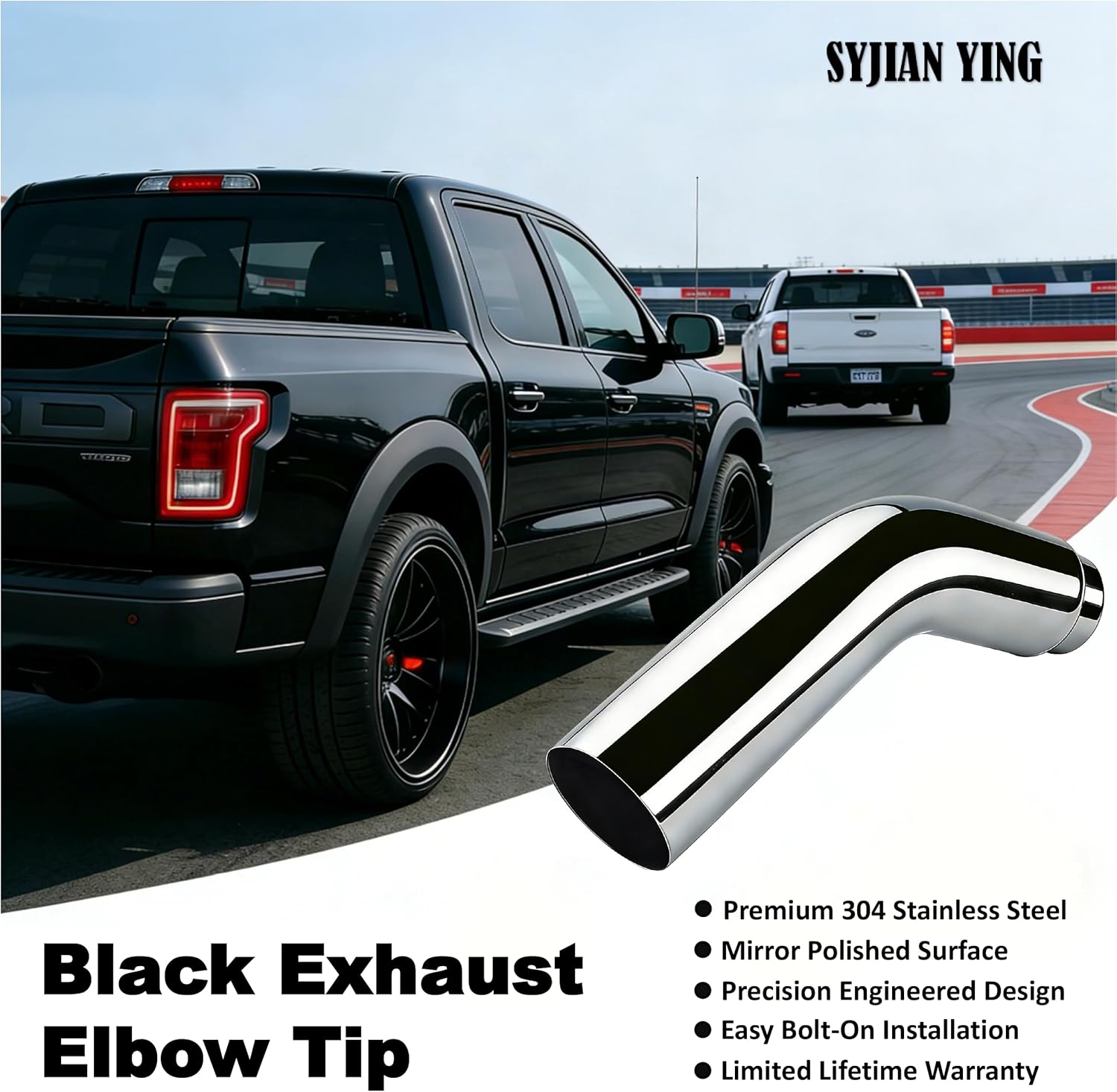 5" to 6" Exhaust Elbow with Clamp - Chrome/Black Coating Diesel Exhaust Tip, No Welding Required, Fits 5" OD Trucks, Pickups & Cars