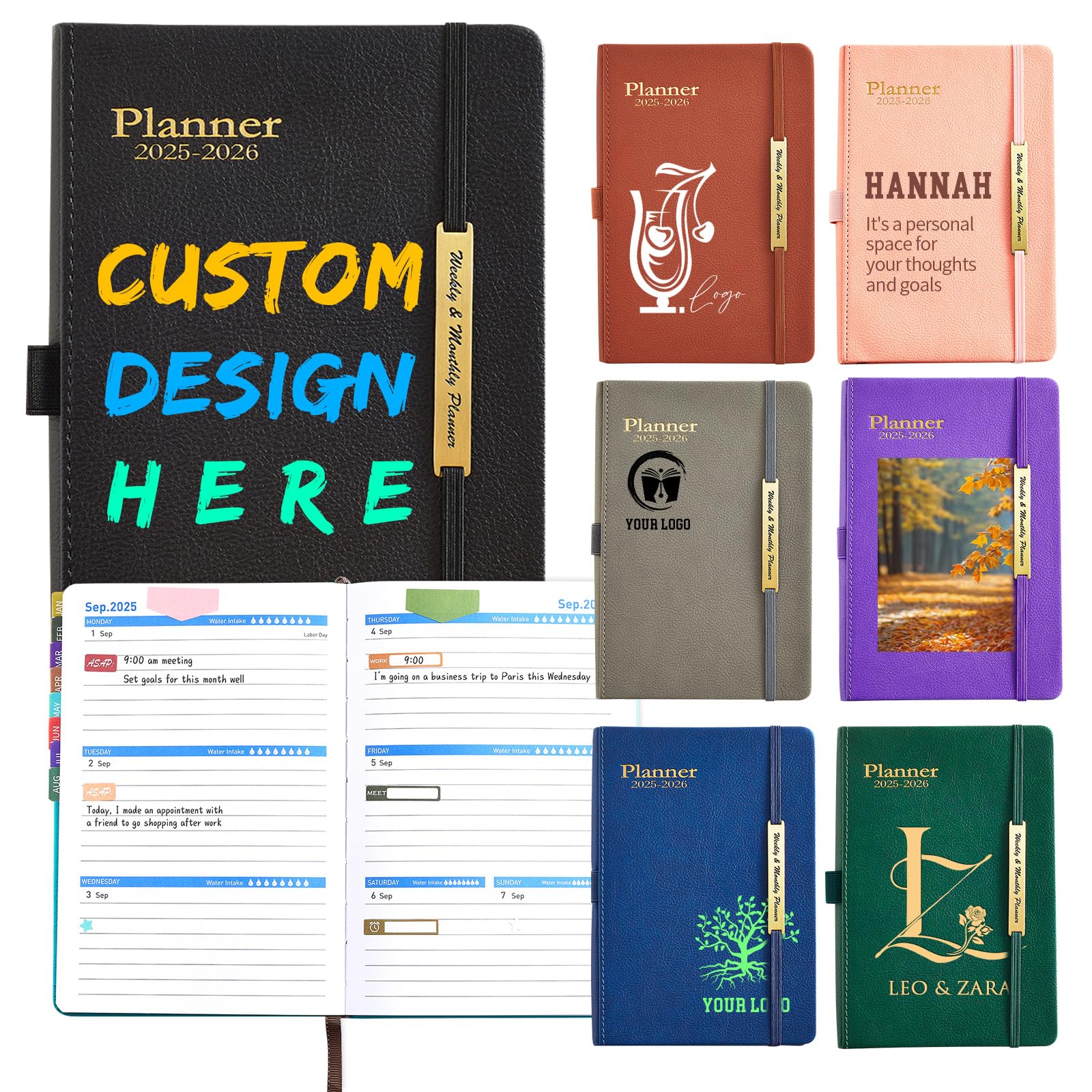 Custom Planner - July 2025 -December 2026 - Personalized Weekly & Monthly Planner with Logo/Text/Photo A5 Customizable Journal for Office, School, or Gifts, 7 Color to Choose