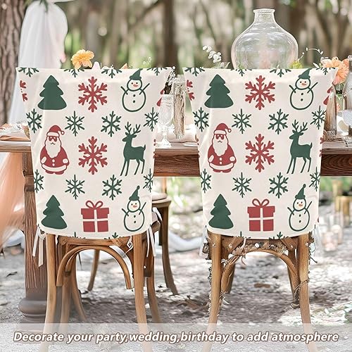 Miniatura 5 de Fundas para sillas de Navidad, diseño de muñeco de nieve rojo y verde, lavables para el hogar, restaurante, banquete, juego de 2 fundas decorativas