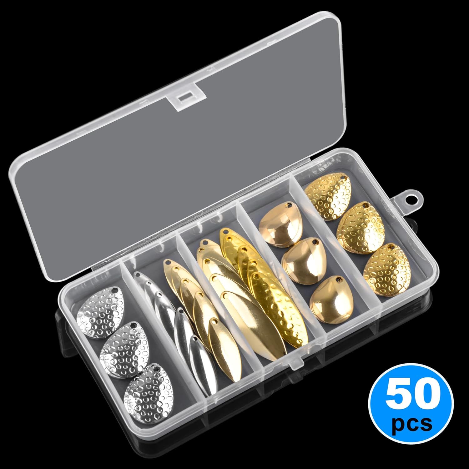 Spinner Blades for Lure Making,50pcs Easy Spin Colorado Willow Blades Kit Gold Silver Spinnerbait Blades Spoon DIY Fishing Lures Accessories for Spinner Baits Walleye Rig Making
