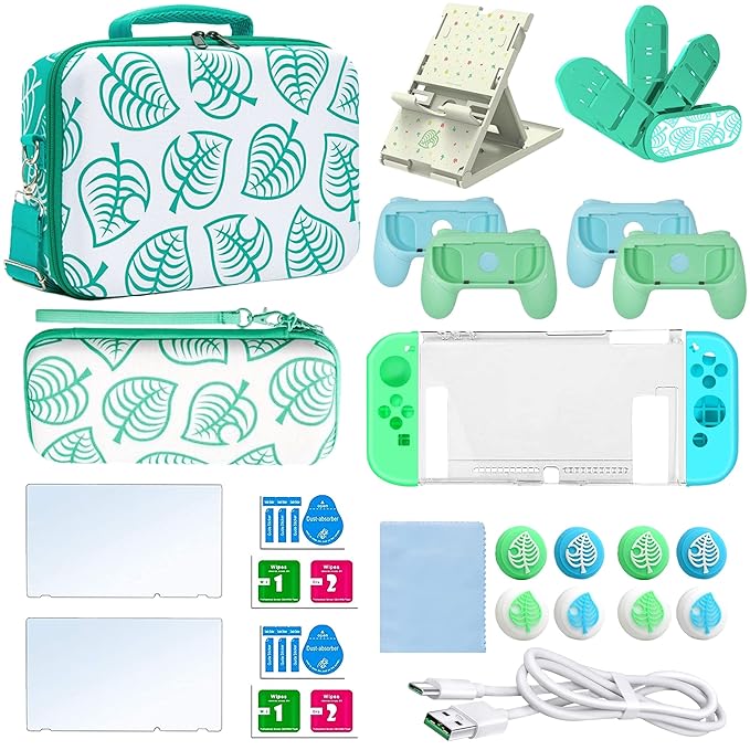 Carry Case Compatible with Nintendo Switch - Protective Hard Portable Travel Carry Case & Bundle Accessories Grip Caps Carrying Case Screen Protector Controller Gift Kit Epic Pack Animal Crossing