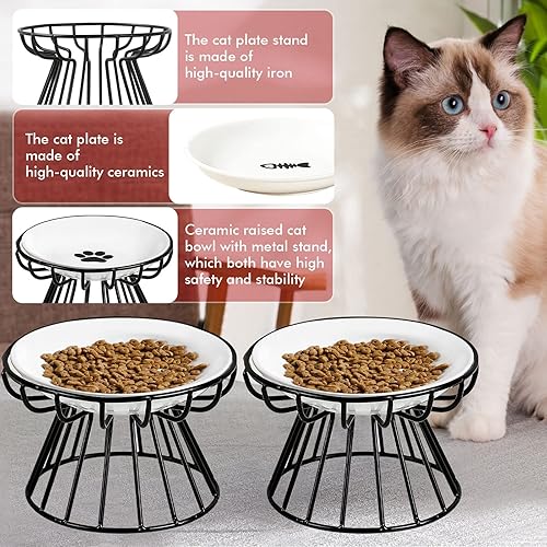 Miniatura 3 de Paquete de 2 platos elevados para gatos, antivómitos, aptos para bigotes, platos elevados para comida para gatos, plato de cerámica para gatos con