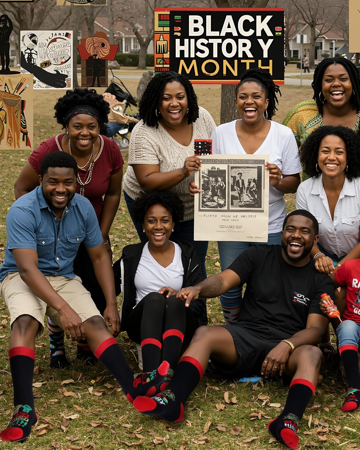 12 Pairs Black History Month Socks for Men Women 100th Black History Centennial Supplies African Cotton Crew Socks Africa Attire Birthday African Party Favor Gifts - Image 5