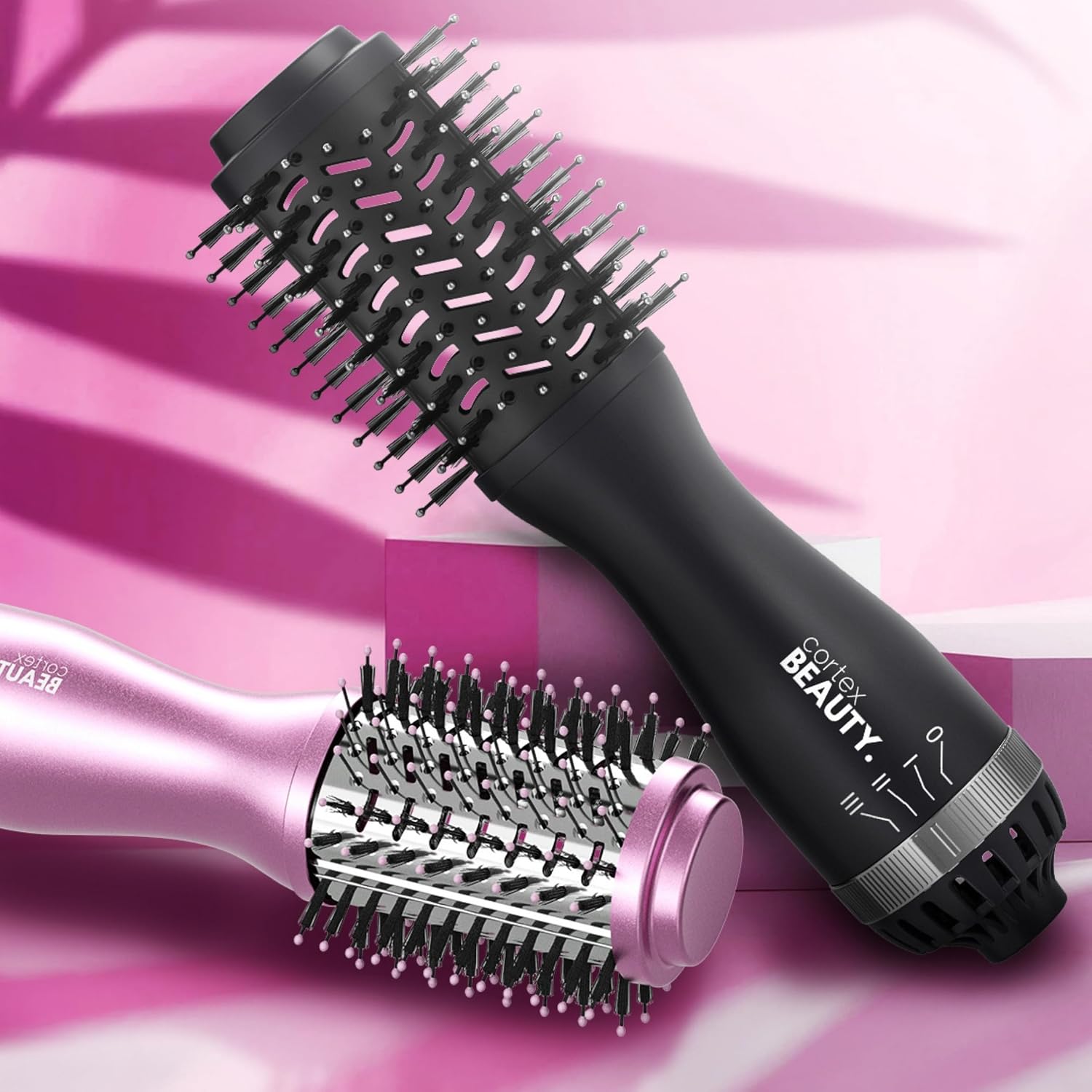 Cortex Beauty Mini Blowout Brush – Compact Hot Air Brush for Voluminous Hair – Lightweight Blow Dryer Brush with 360° Airflow, Oval Barrel & Multiple Heat Settings for Salon-Quality Styling - (Black)