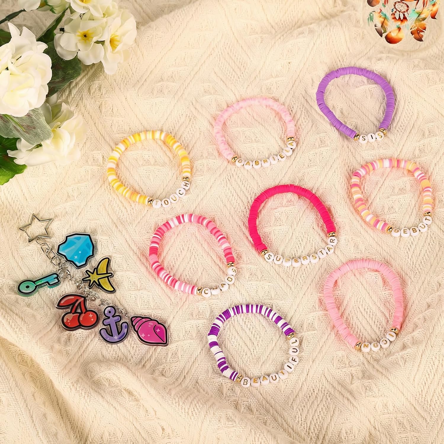 8 Pcs Friendship Bracelets Set for Fans, Y2K Korean Pop Merch Bundle with Keychain & Card, Concert Accessories for Women