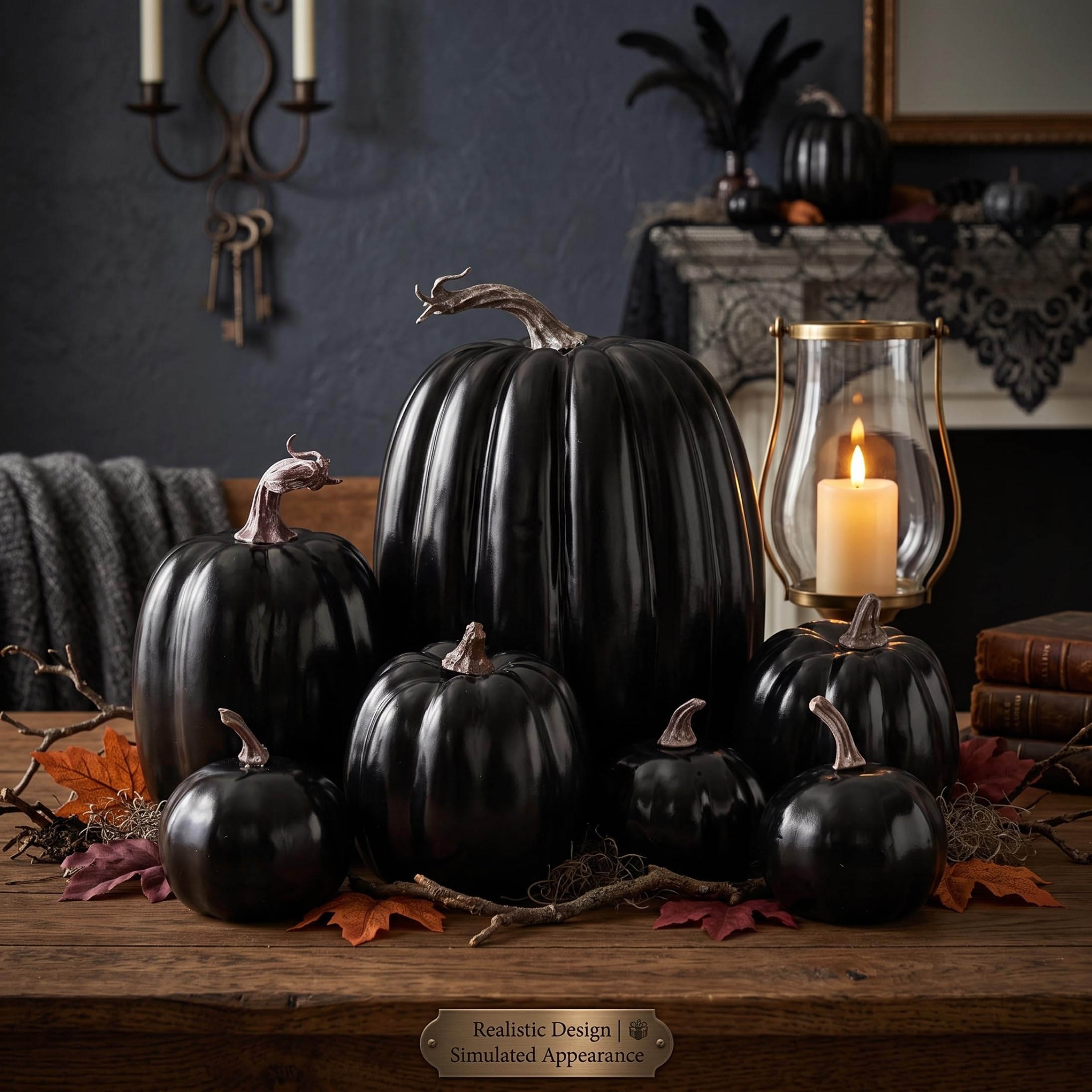 Set di zucche in schiuma da 7 pezzi, decorazioni di zucca di Halloween, zucche artificiali autunnali per decorazioni per interni ed esterni, nere