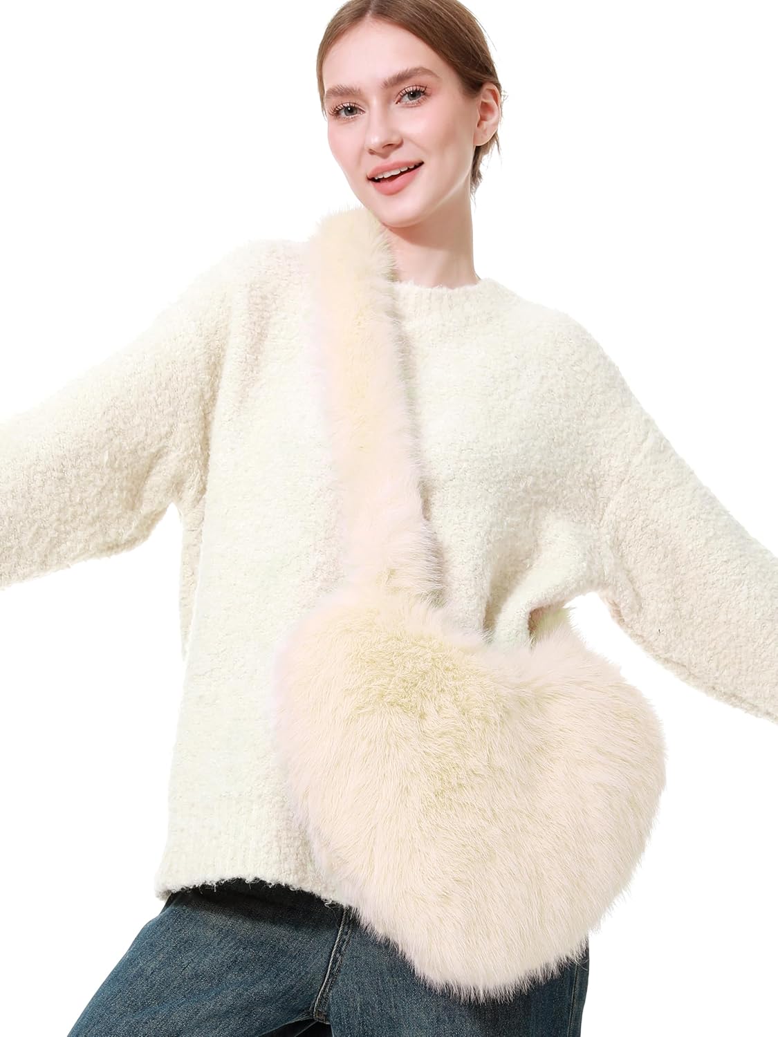 LA CARRIE Women's Faux Fur Heart Shaped Shoulder Bags Crossbody Bag Fluffy Handbags Furry Y2k Tote Purses - Image 2