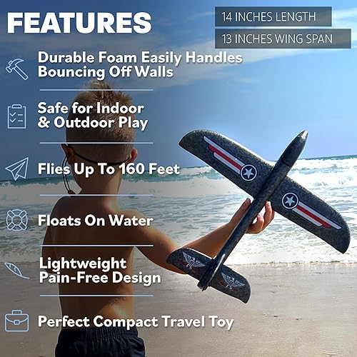 Vista 4 de Toy Airplane Glider Plane Toys Easy Glide Foam Airplanes for Kids - Outdoor Styrofoam Airplane Toy for Yard or Beach - Plane Toy for Kids For Boys &