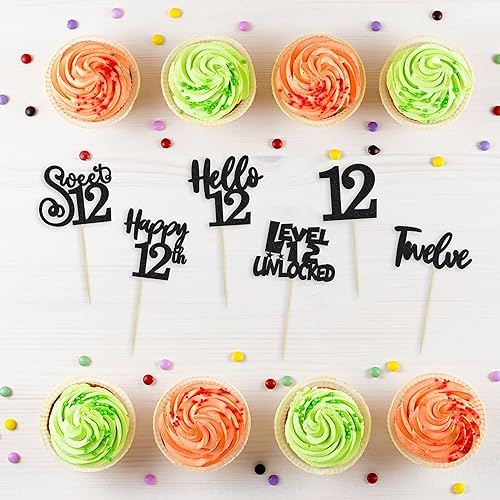 Miniatura 95 de 36 piezas de decoración para cupcakes de 10º cumpleaños con purpurina negra Hello 10 Ten Cupcake Picks Sweet 10 Double Digits Cake Decor for 10th