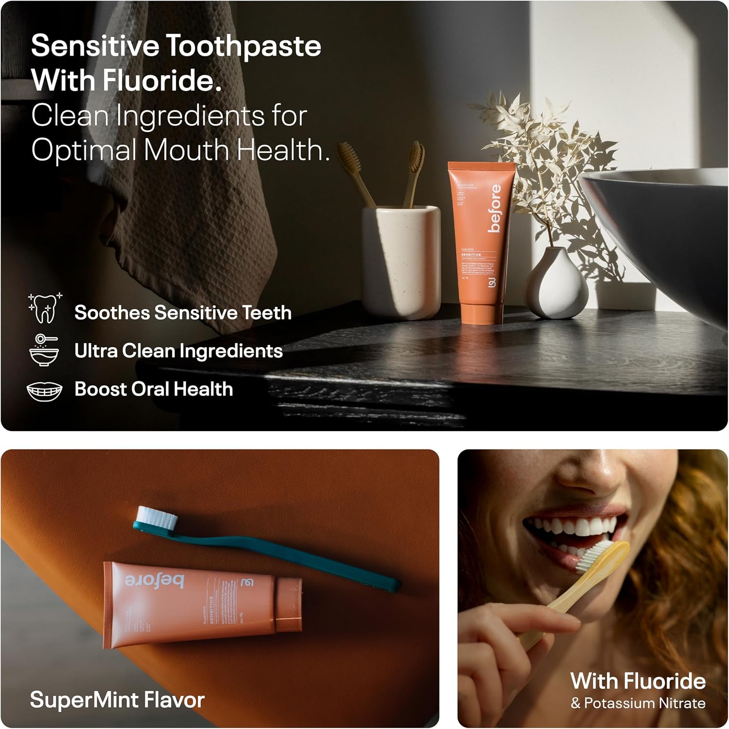 Before | Sensitive Anti-Cavity Natural Toothpaste with Fluoride | Mint image 2